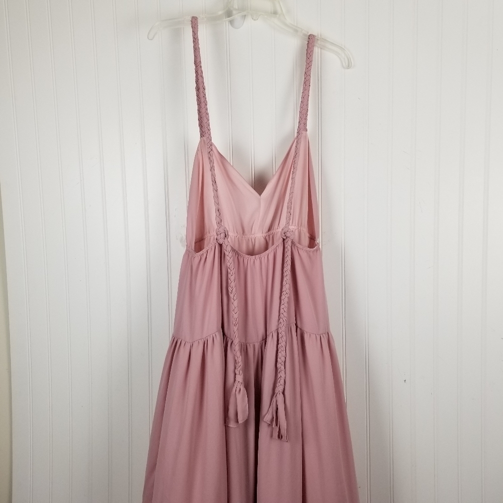Lulus Sunshine Bound Mauve Pink Tiered Maxi Dress V Neck Adjustable Size Large - Picture 12 of 16